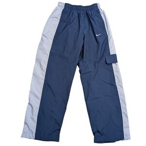 Nike Kids Cargo Pants Lined Blue Gray Logo Pocket Zip Legs‎ Size L 14-16